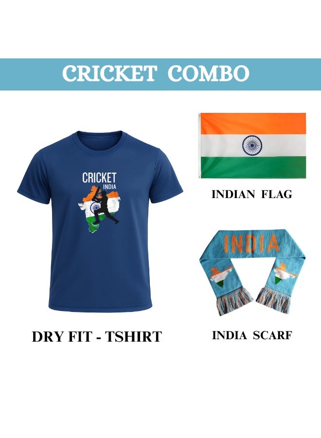 PRINTSHOP4ME India Jersey Mens T-Shirt,Scarf&Large Flag(90cm x 150cm)Combo-Cheer For India With This Stylish Combo For Matches,Events Or Celebrations - Image 2
